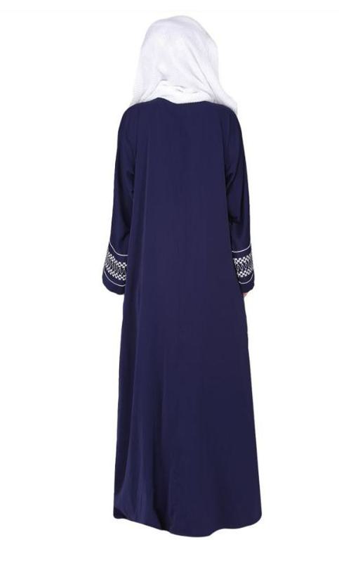 A Magnificent Palestinian Motif Front Open Embroidered Blue Abaya