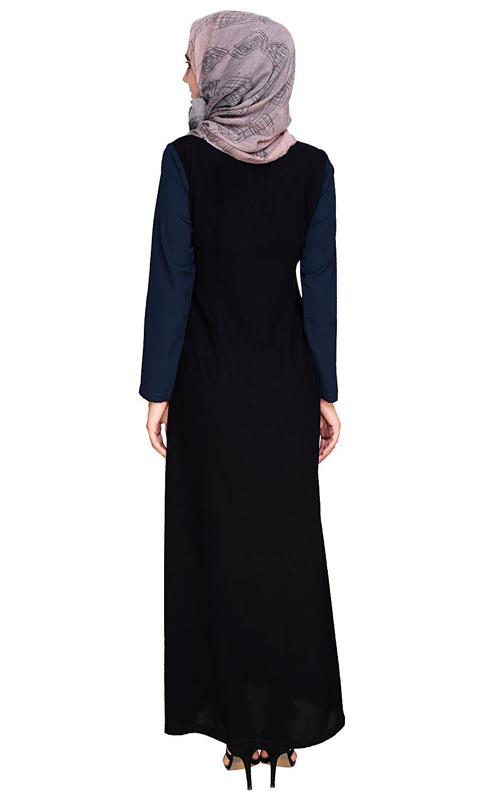 Accordion Side Pleated Blue and Black Abaya