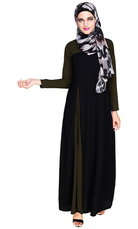 Accordion Side Pleated Green and Black Abaya (Made-To-Order)
