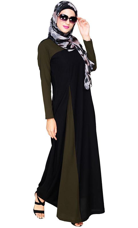 Accordion Side Pleated Green and Black Abaya (Made-To-Order)