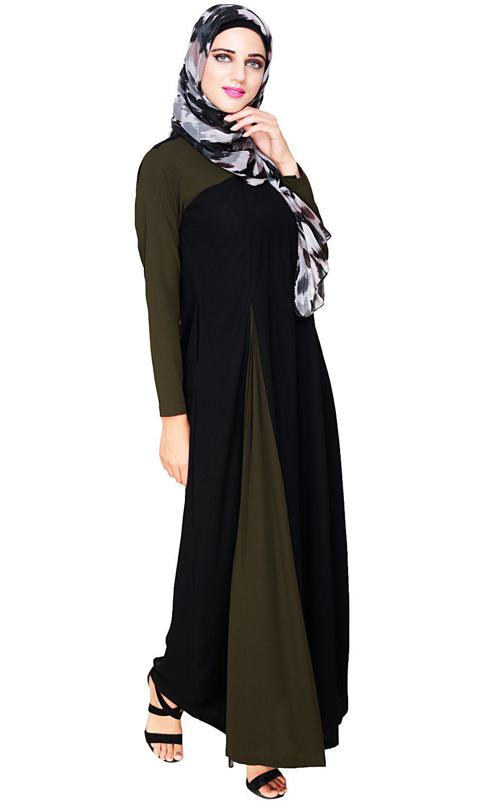 Accordion Side Pleated Green and Black Abaya (Made-To-Order)