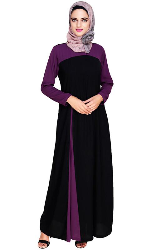 Accordion Side Pleated Purple and Black Abaya