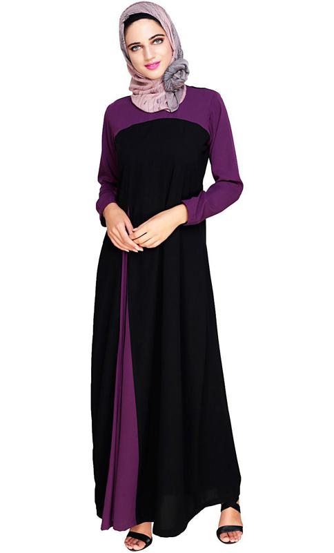 Accordion Side Pleated Purple and Black Abaya