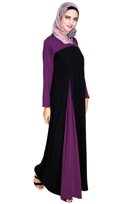 Accordion Side Pleated Purple and Black Abaya