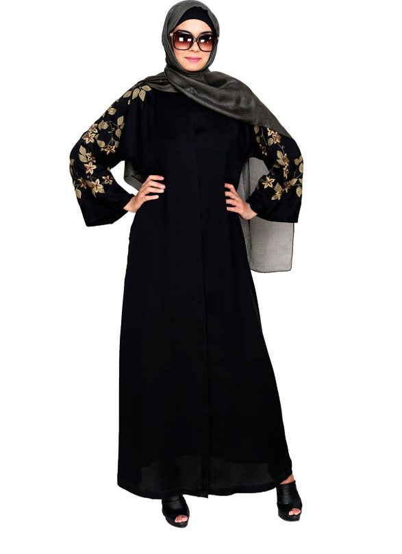 Alluring Floral Embroidery Dubai Style Black Abaya (Made-To-Order)