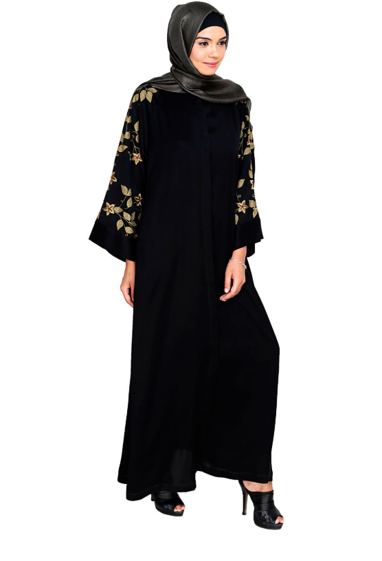 Alluring Floral Embroidery Dubai Style Black Abaya (Made-To-Order)