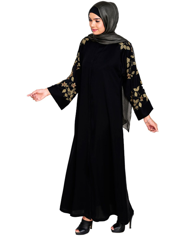 Alluring Floral Embroidery Dubai Style Black Abaya (Made-To-Order)