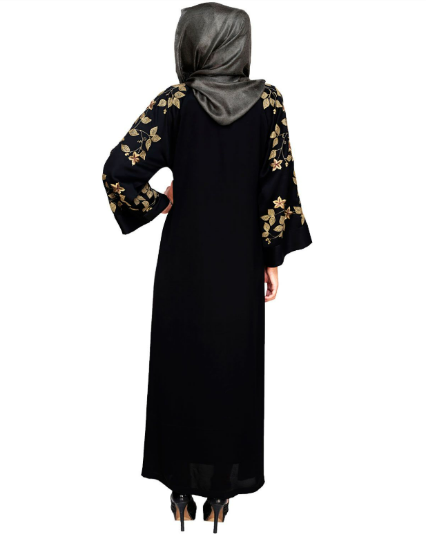 Alluring Floral Embroidery Dubai Style Black Abaya (Made-To-Order)