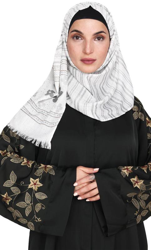 Alluring Olive Green Floral Embroidery Dubai Style Black Abaya (Made-To-Order)