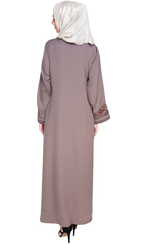 Appealing Brown Floral Embroidery Dubai Style Abaya