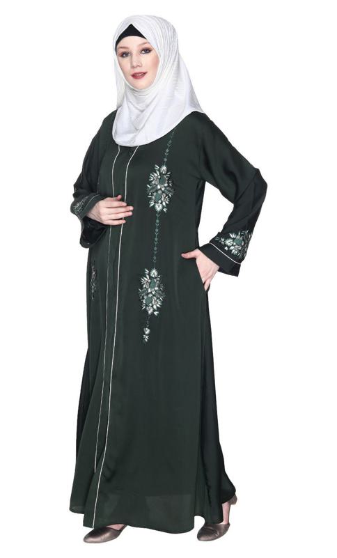 Appealings Blue Floral Embroidery Dubai Style Abaya (Made-To-Order)