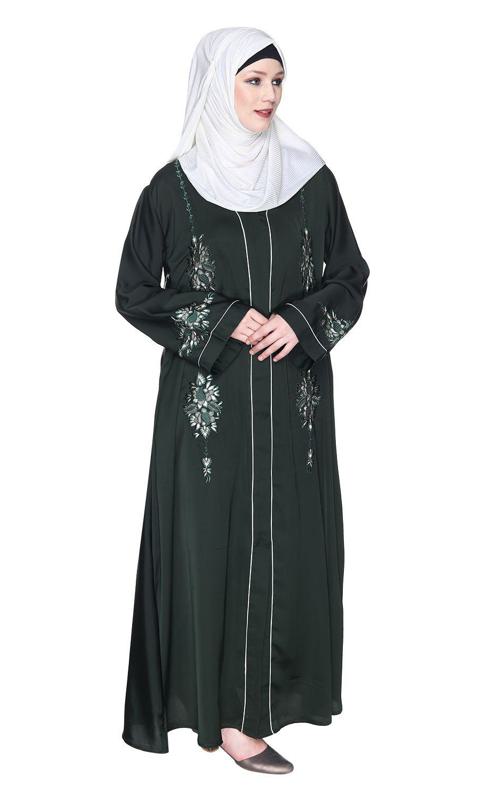 Appealings Blue Floral Embroidery Dubai Style Abaya (Made-To-Order)