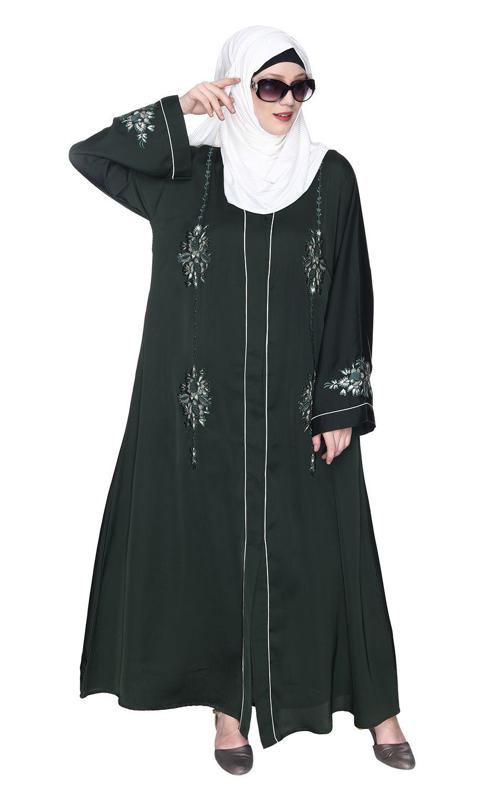 Appealings Blue Floral Embroidery Dubai Style Abaya (Made-To-Order)