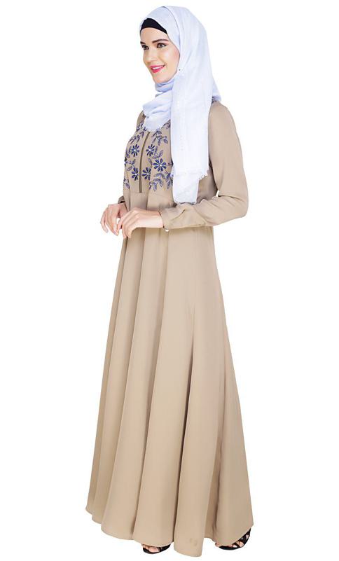 Beautiful Embroidered Yoke Beige Abaya