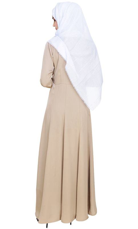 Beautiful Embroidered Yoke Beige Abaya