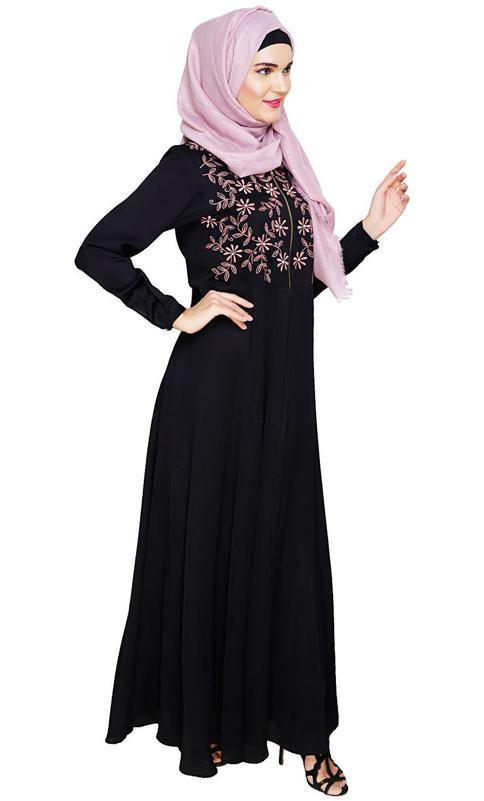 Beautiful Embroidered Yoke Black Abaya