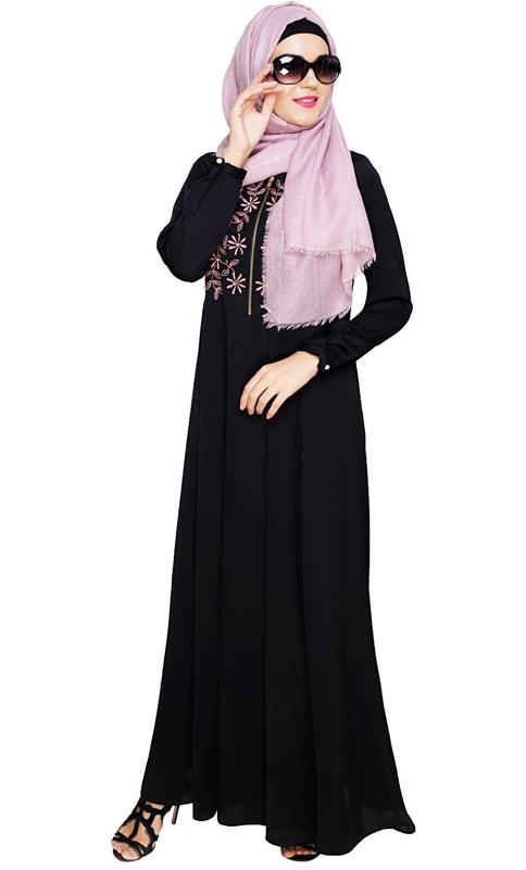 Beautiful Embroidered Yoke Black Abaya