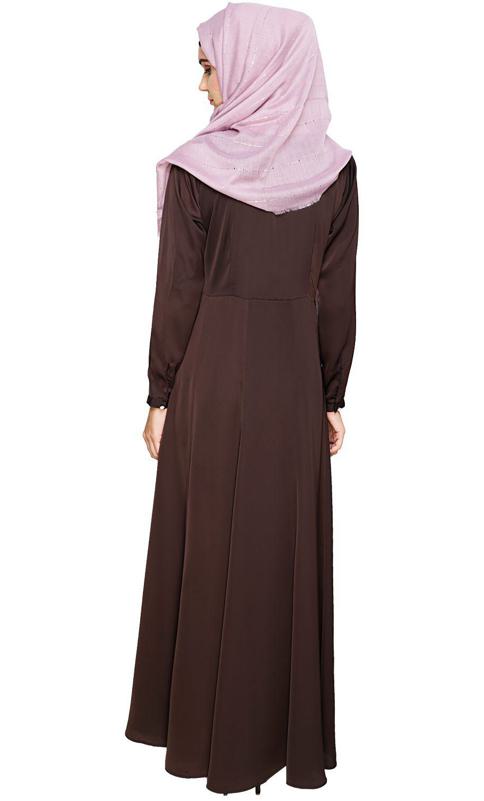 Beautiful Embroidered Yoke Brown Abaya