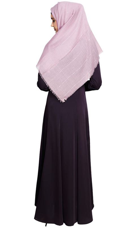 Beautiful Embroidered Yoke Dark Purple Abaya (Made-To-Order)
