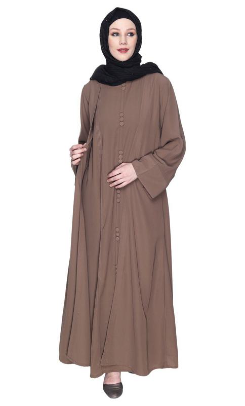 Besuited Oak Brown Double Panel Abaya With Pintucks (Made-To-Order)