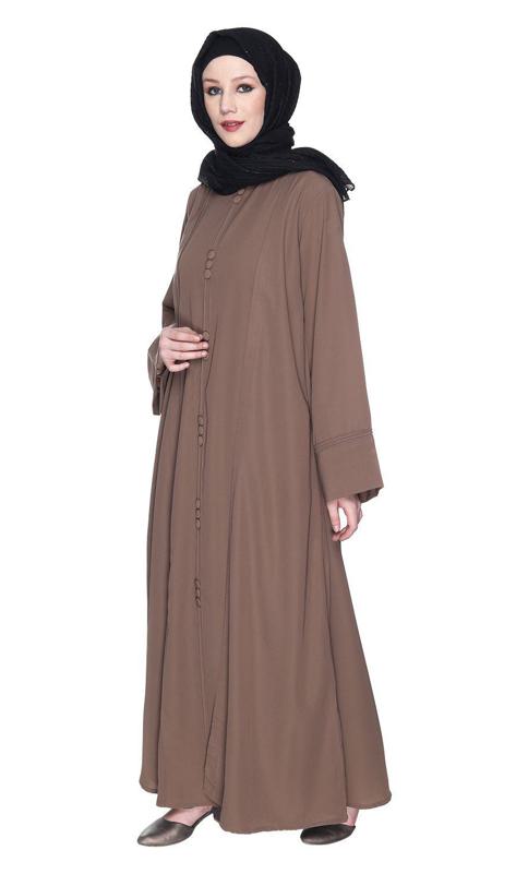 Besuited Oak Brown Double Panel Abaya With Pintucks (Made-To-Order)