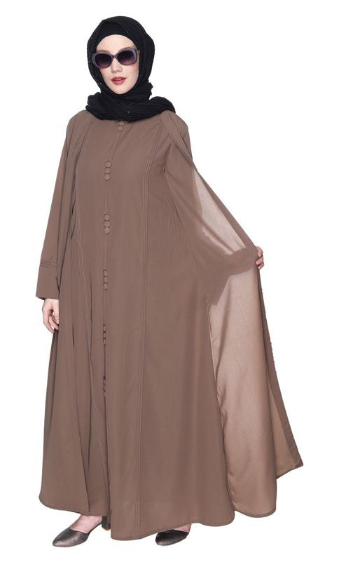 Besuited Oak Brown Double Panel Abaya With Pintucks (Made-To-Order)