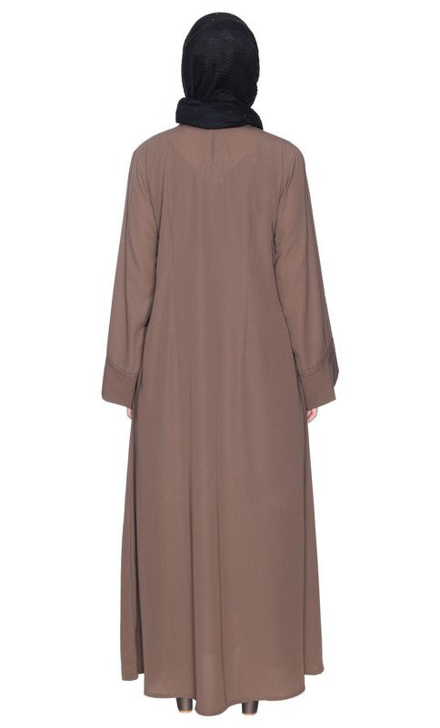 Besuited Oak Brown Double Panel Abaya With Pintucks (Made-To-Order)