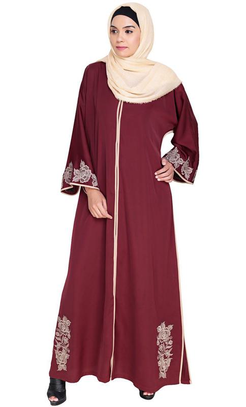 Bewitching Floral Red Dubai Style Embroidered Abaya