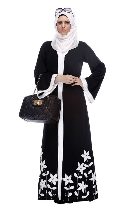 Black Abaya With Applique Embroidery