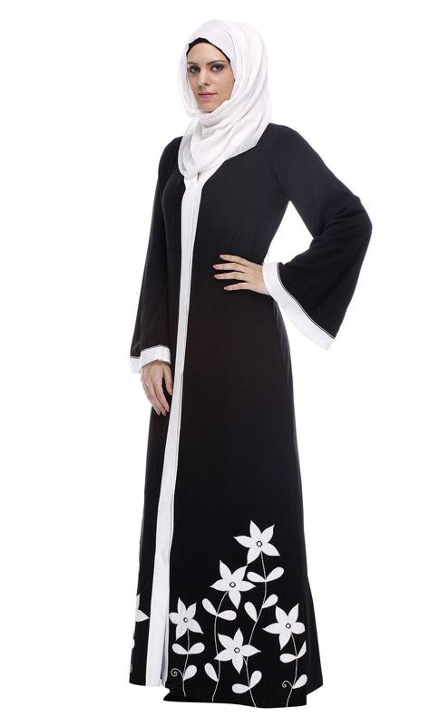 Black Abaya With Applique Embroidery