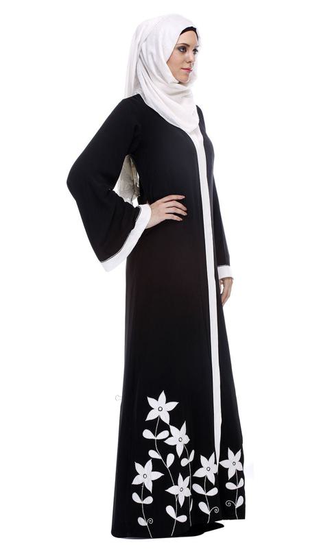 Black Abaya With Applique Embroidery