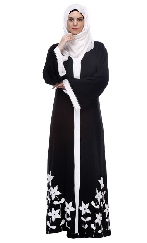 Black Abaya With Applique Embroidery