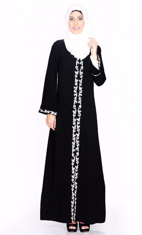 Black Abaya With Thread Embroidery (Made-To-Order)