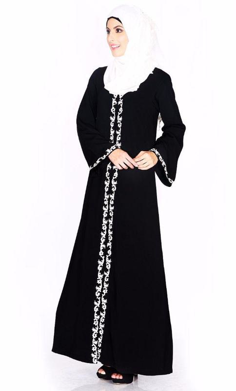 Black Abaya With Thread Embroidery (Made-To-Order)