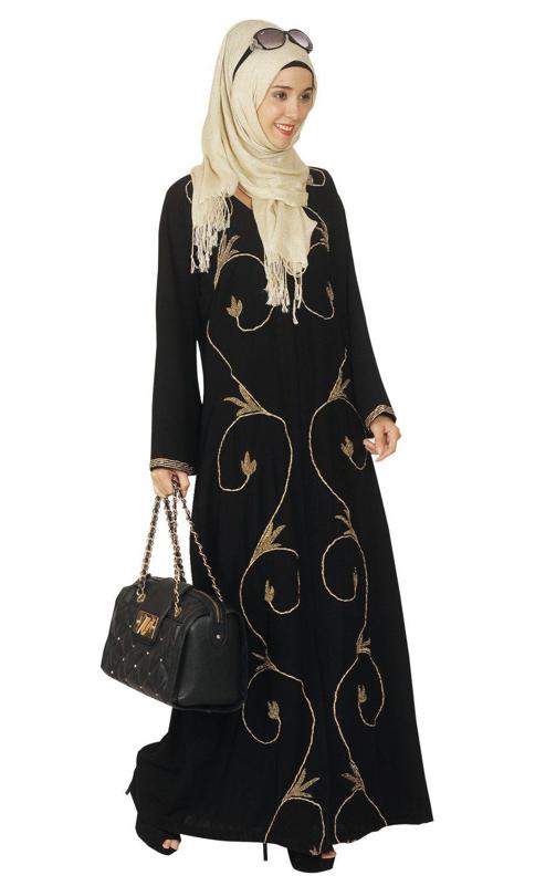 Black Abaya With Zari Dori Work (Made-To-Order)