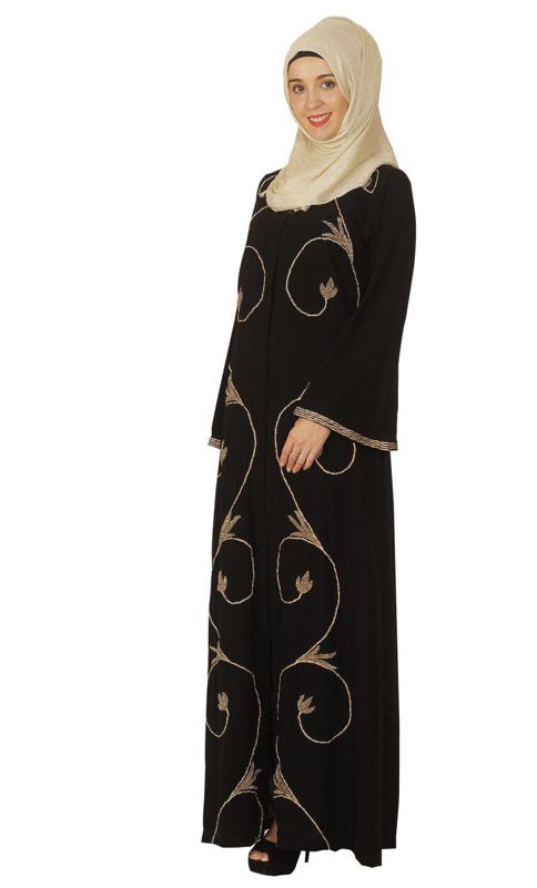 Black Abaya With Zari Dori Work (Made-To-Order)