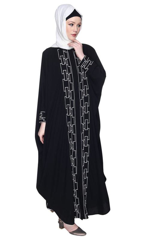Black And White Dimensional Design Embroidered Kaftan