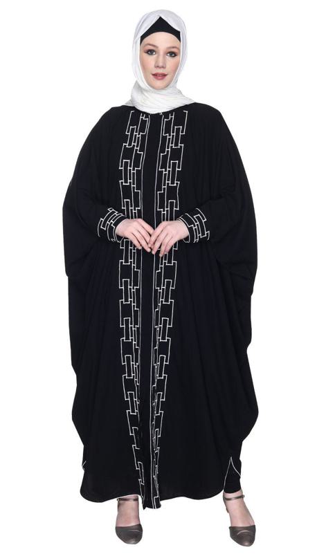 Black And White Dimensional Design Embroidered Kaftan