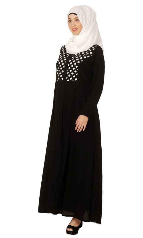 Black Hand Crafted Checkered Yoke Abaya (Made-To-Order)