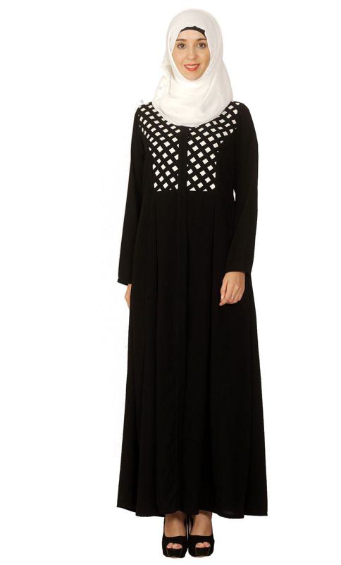 Black Hand Crafted Checkered Yoke Abaya (Made-To-Order)
