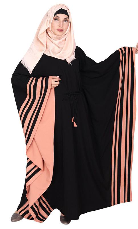 Black Kaftan With Striped Orange Border