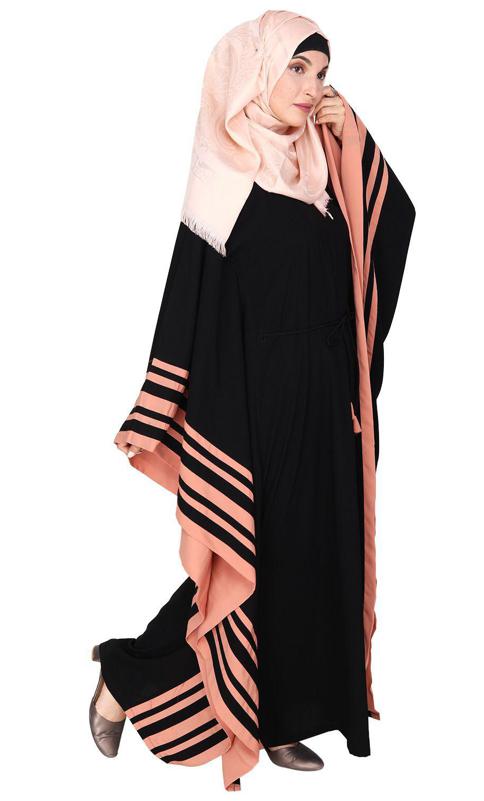 Black Kaftan With Striped Orange Border