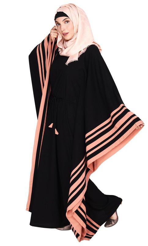 Black Kaftan With Striped Orange Border