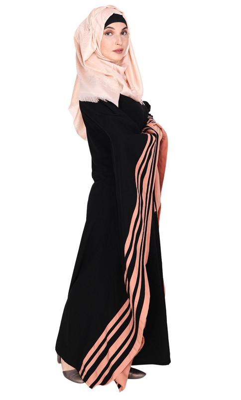 Black Kaftan With Striped Orange Border
