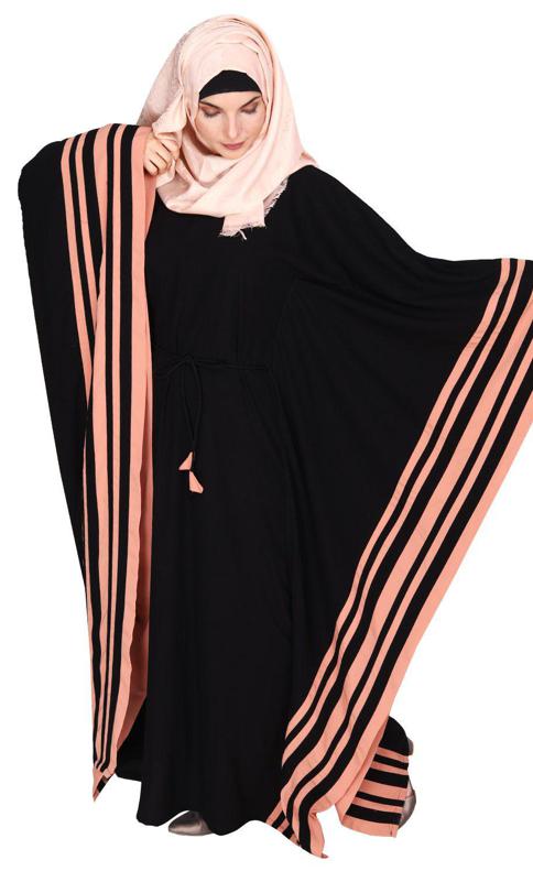 Black Kaftan With Striped Orange Border