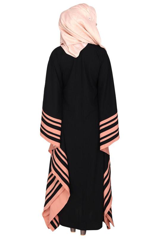 Black Kaftan With Striped Orange Border