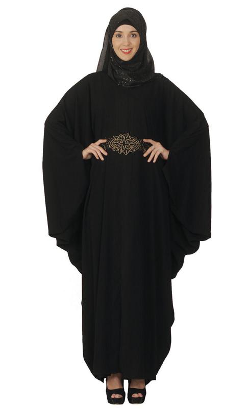 Black Kaftan with Embroidered Belt (Made-To-Order)
