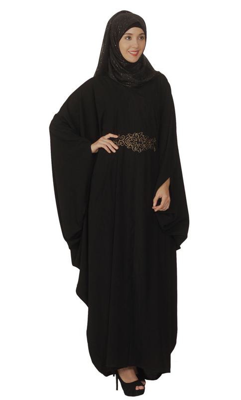 Black Kaftan with Embroidered Belt (Made-To-Order)
