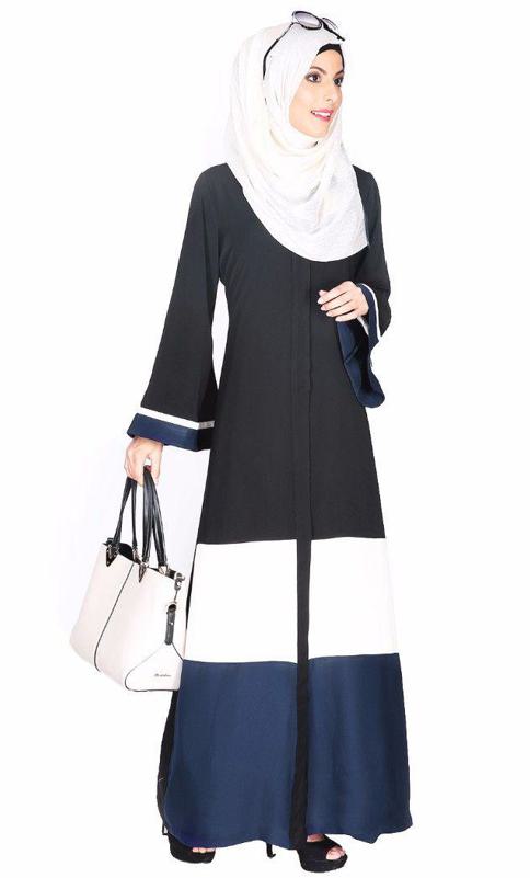 Black White And Blue Abaya (Made-To-Order)