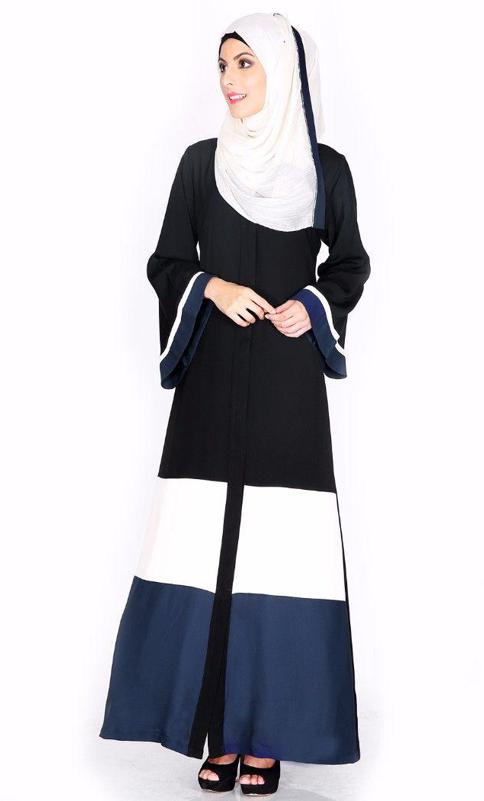 Black White And Blue Abaya (Made-To-Order)